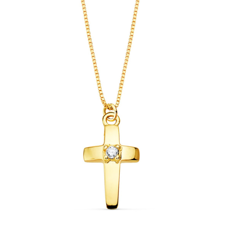 Collier Croix Or 18 Carats 750/000 Jaune et Diamant