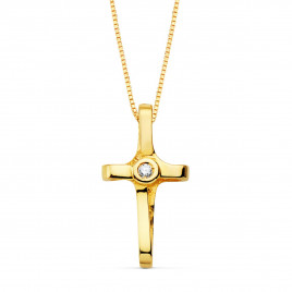 Collier Croix Or 18 Carats 750/000 Jaune et Diamant