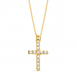 Collier Croix Or 18 Carats 750/000 Jaune et Diamants