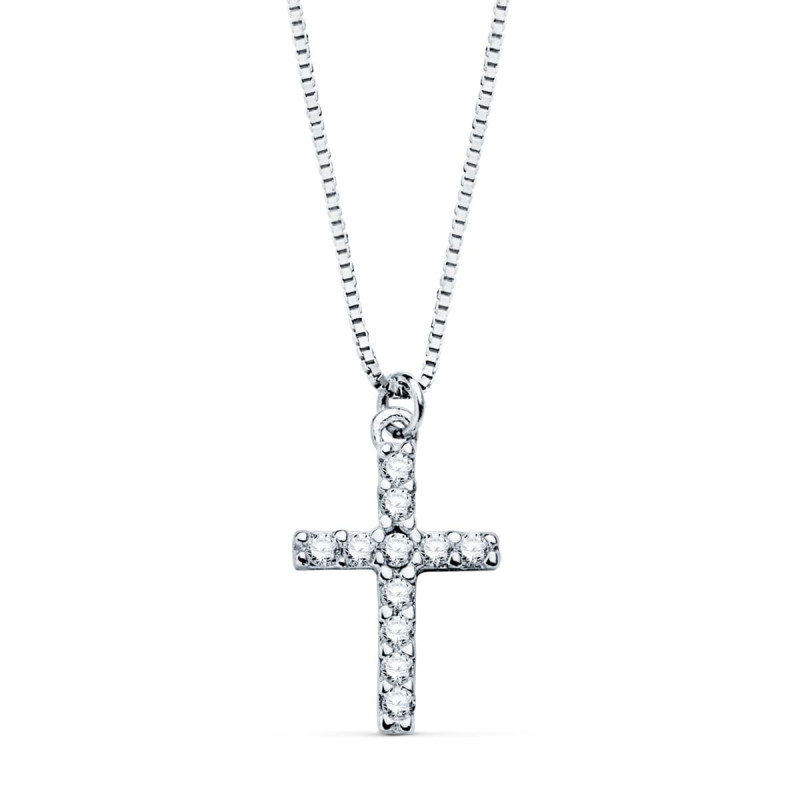 Collier Croix Or 18 Carats 750/000 Blanc et Diamants