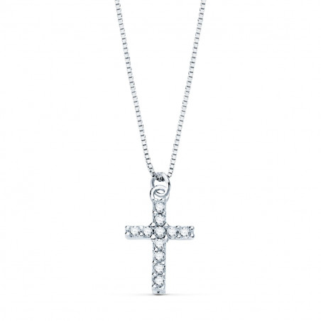 Collier Croix Or 18 Carats 750/000 Blanc et Diamants