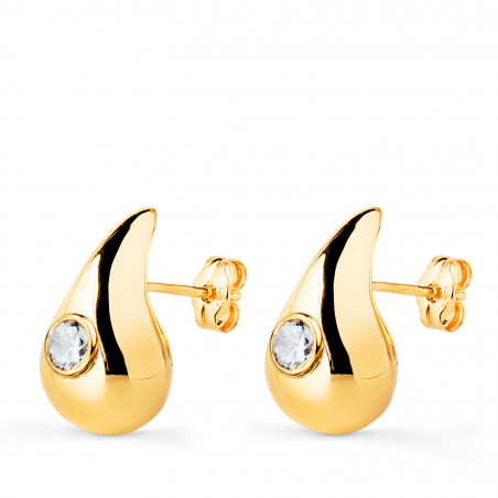 Boucles d'Oreilles Or 18 Carats 750/000 Jaune Goutte - Zirconium