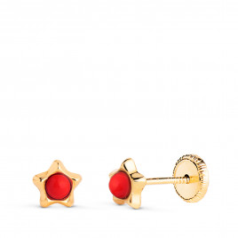 Boucles d'Oreilles Or 18 Carats 750/000 Jaune Étoile - Corail