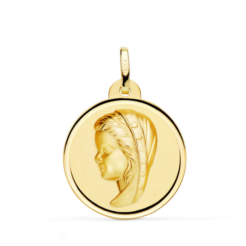 Médaille Or 18 Carats 750 Jaune Vierge Marie Jeune 24mm - Chaîne et Gravure Offerte