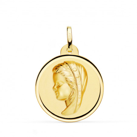 Médaille Or 18 Carats 750 Jaune Vierge Marie Jeune 24mm - Chaîne et Gravure Offerte