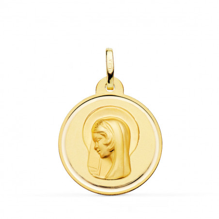 Médaille Or 18 Carats 750 Jaune Vierge Marie Jeune 22mm - Chaîne et Gravure Offerte