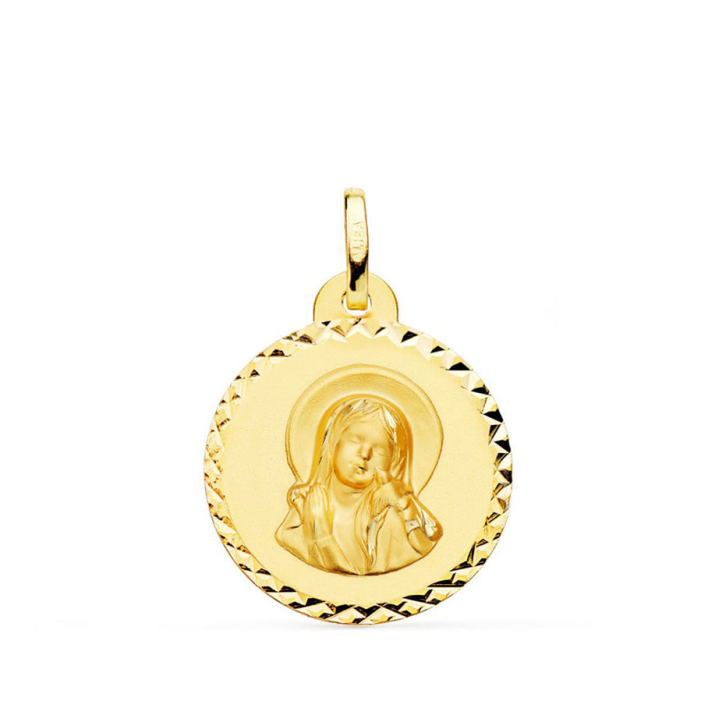 Médaille Or 18 Carats 750/1000 Vierge Marie Jeune 2cm - Chaîne et Gravure Offerte