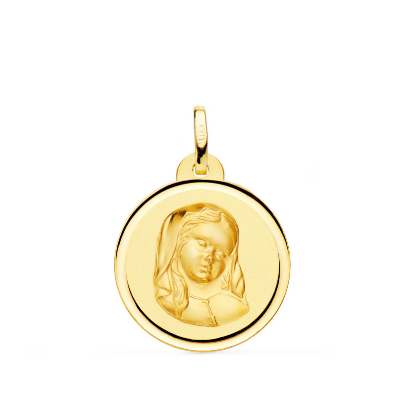 Médaille Or 18 Carats 750 Jaune Vierge Marie Jeune 16mm - Chaîne et Gravure Offerte