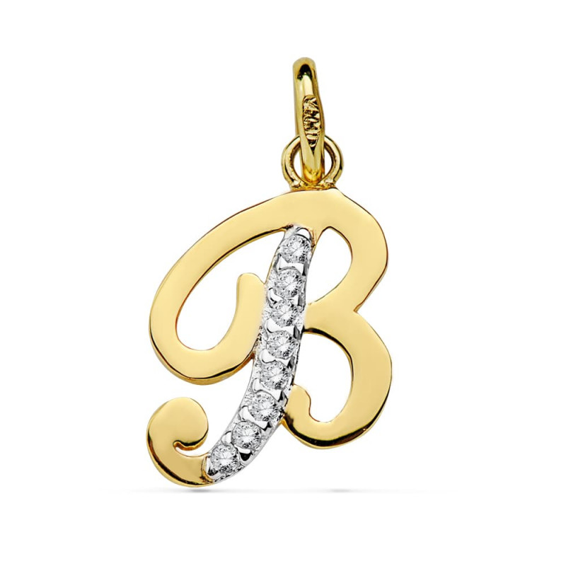 Pendentif Or 18 Carats 750 Serti de Zirconiums - Initiale Lettre "B" - Chaine Offerte