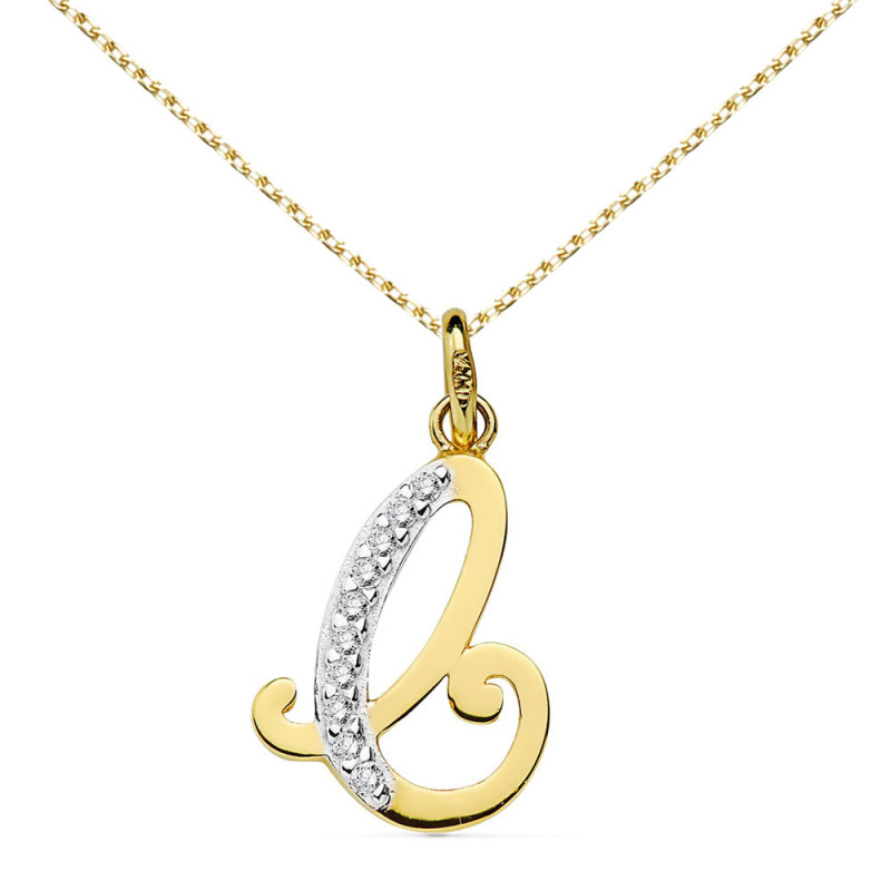 Pendentif Or 18 Carats 750 Serti de Zirconiums - Initiale Lettre "C" - Chaine Offerte