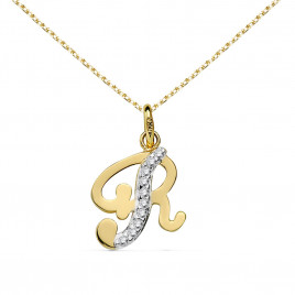 Pendentif Or 18 Carats 750 Serti de Zirconiums - Initiale Lettre "R" - Chaine Offerte