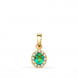 Pendentif Or 18 Carats 750 Jaune Topaze Paraiba et Zirconiums - Motif Ovale - Chaine Offerte