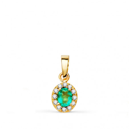 Pendentif Or 18 Carats 750 Jaune Topaze Paraiba et Zirconiums - Motif Ovale - Chaine Offerte