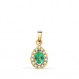 Pendentif Or 18 Carats 750 Jaune Topaze Paraiba et Zirconiums - Motif Goutte - Chaine Offerte