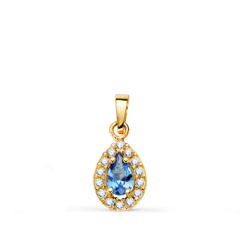 Pendentif Or 18 Carats 750 Jaune et Zirconiums - Motif Goutte - Chaine Offerte