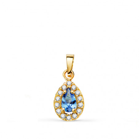 Pendentif Or 18 Carats 750 Jaune et Zirconiums - Motif Goutte - Chaine Offerte