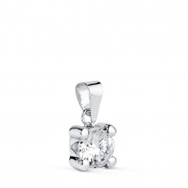 Pendentif Or 18 Carats 750 Blanc - Solitaire Zirconium 6 mm - Chaine Offerte