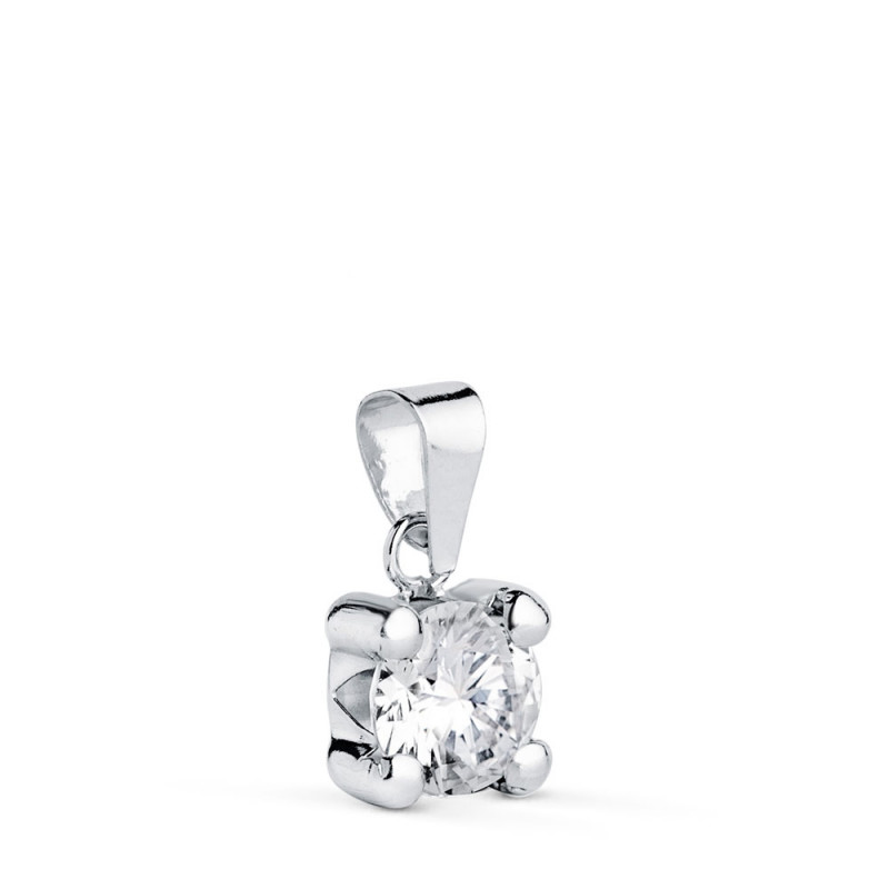 Pendentif Or 18 Carats 750 Blanc - Solitaire Zirconium 6 mm - Chaine Offerte