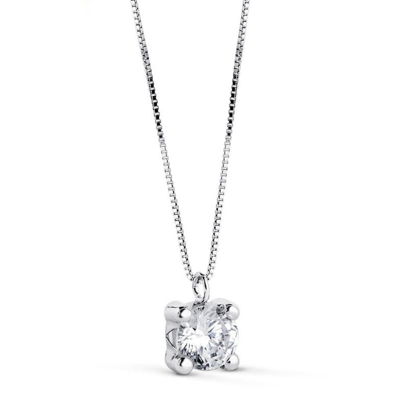 Collier Or 18 Carats 750 Blanc 42cm - Solitaire Zirconium 5 mm