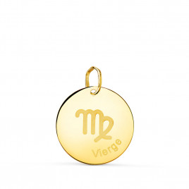 Pendentif Médaille Or 18 Carats 750 Jaune - Zodiaque Vierge - Chaine et Gravure Offertes