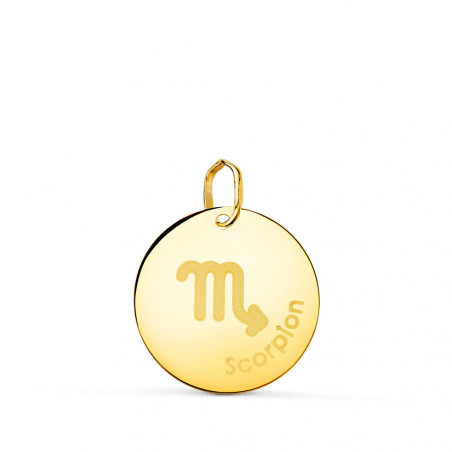 Pendentif Médaille Or 18 Carats 750 - Zodiaque Scorpion - Chaine et Gravure Offertes