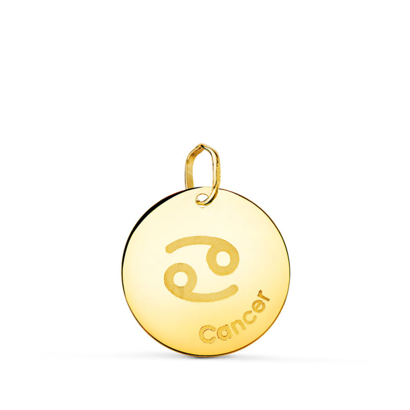 Pendentif Médaille Or 18 Carats 750 Jaune - Zodiaque Cancer - Chaine et Gravure Offertes