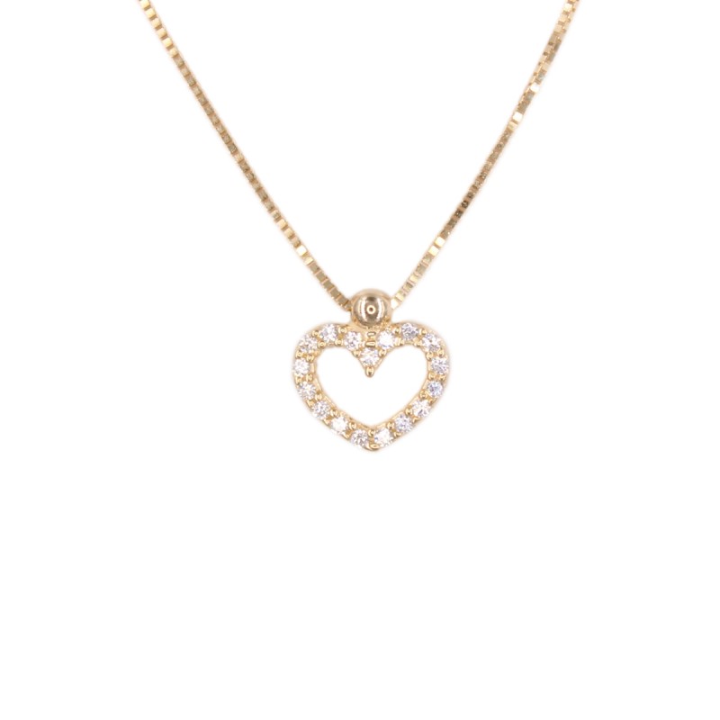 Collier Femme Or Jaune - Motif Coeur - Pavé de Zirconiums