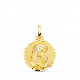 Médaille Or 18 Carats 750 Jaune Vierge à l'Enfant 18mm - Chaîne et Gravure Offertes