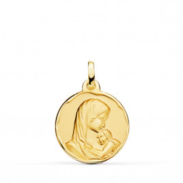 Médaille Or 18 Carats 750 Jaune Vierge à l'Enfant 18mm - Chaîne et Gravure Offertes