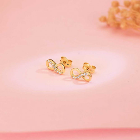 Boucles d'Oreilles Or 18 Carats 750 Jaune - Motif Infini / Infinity