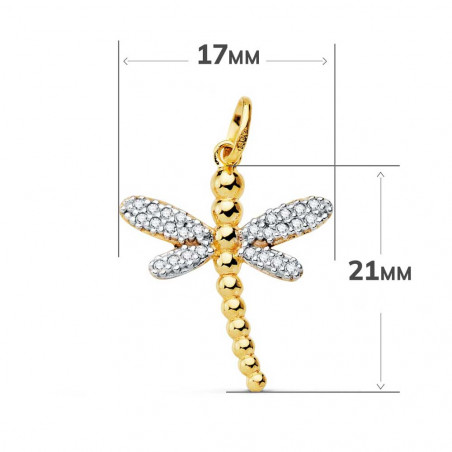 Pendentif Or 18 Carats 750 Bicolore Jaune et Blanc - Motif Libellule - Chaine Offerte