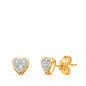 Boucles d'Oreilles Or 18 Carats 750 Jaune et Zirconiums - Motif Coeur