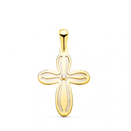 Pendentif - Médaille Croix Or 18 Carats 750 Jaune et Nacre - Chaine Offerte