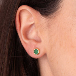 Boucles d'Oreilles Or 18 Carats 750 Jaune et Malachite - Rondes