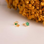 Boucles d'Oreilles Or 18 Carats 750 Jaune et Malachite - Fleur