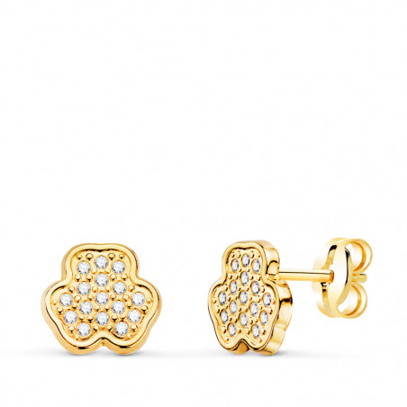 Boucles d'Oreilles Or 18 Carats 750 Jaune et Zirconiums - Motif Trèfles