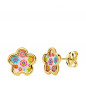 Boucles d'Oreilles Or 18 Carats 750 Jaune et Nacre - Fleurs