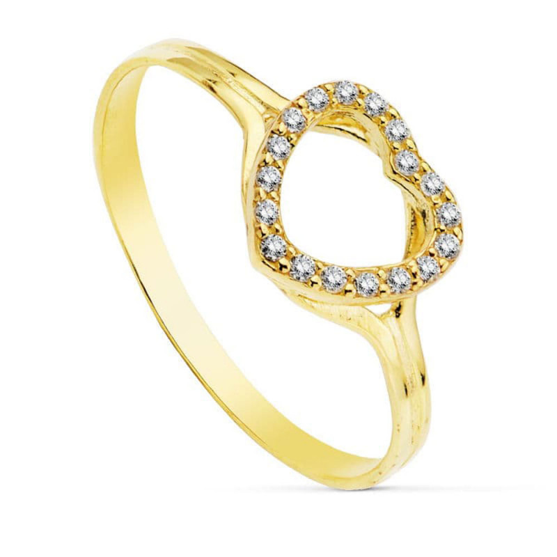 Bague Or 18 Carats 750 Jaune et Zirconiums - Motif Coeur