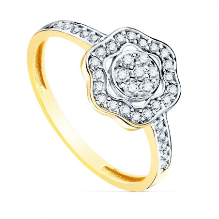 Bague Or 18 Carats 750 Jaune et Zirconiums - Motif Fleur