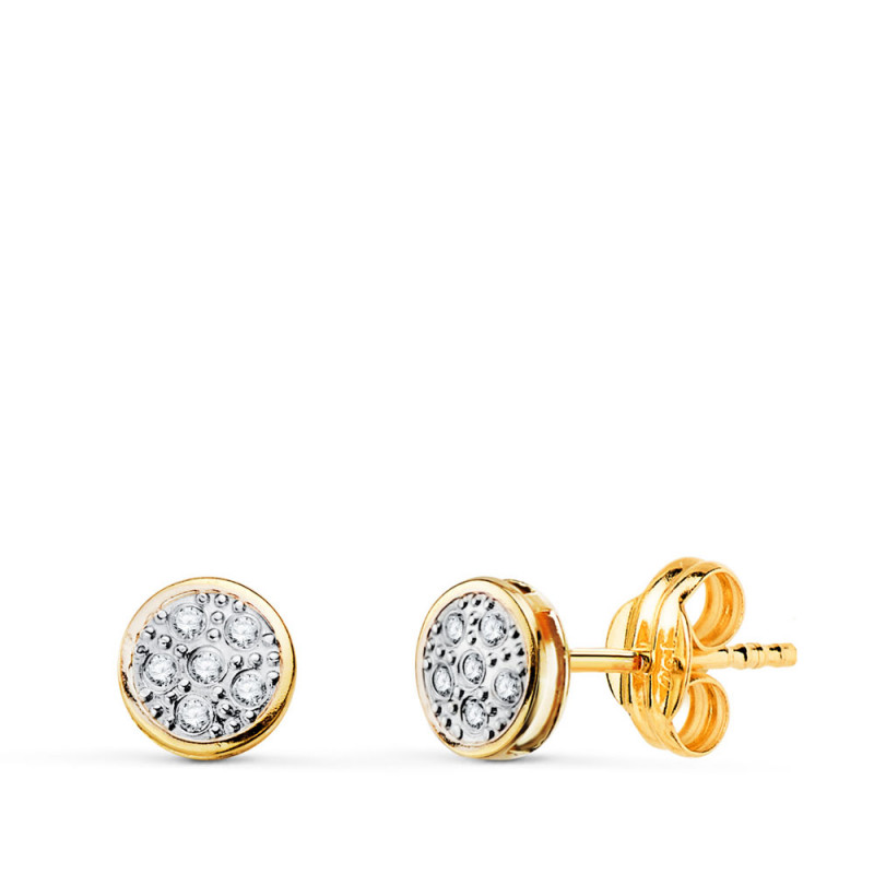 Boucles d'Oreilles Or 18 Carats 750 Jaune et Zirconiums