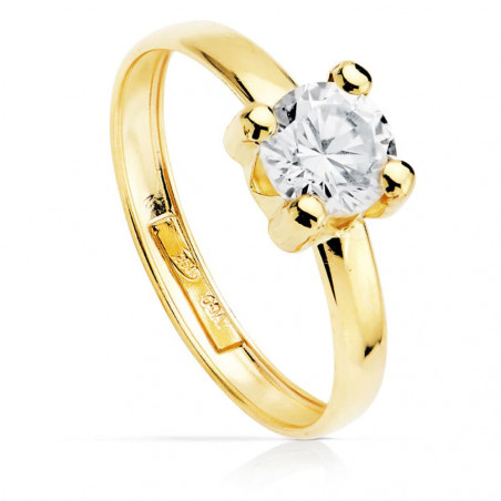 Bague Or 18 Carats 750 Jaune - Solitaire Zirconium