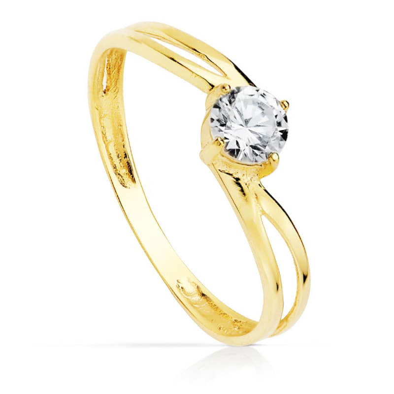 Bague Or 18 Carats 750 Jaune - Solitaire Zirconium