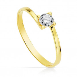 Bague Or 18 Carats 750 Jaune - Solitaire Zirconium