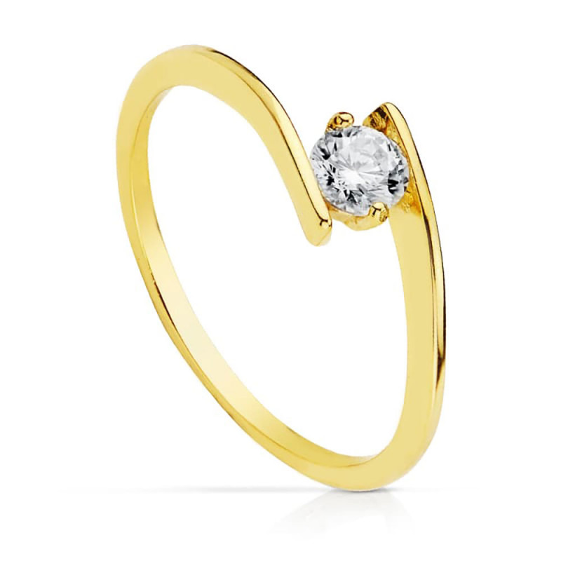 Bague Or 18 Carats 750 Jaune - Solitaire Zirconium