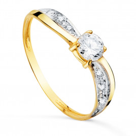 Bague Or 18 Carats 750 Jaune - Solitaire Accompagné Zirconiums