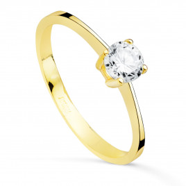 Bague Or 18 Carats 750 Jaune - Solitaire Zirconium