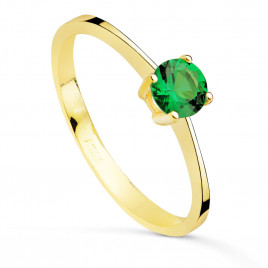 Bague Or 18 Carats 750 Jaune - Solitaire Zirconium Vert Emeraude