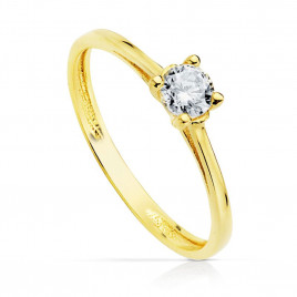 Bague Or 18 Carats 750 Jaune - Solitaire Zirconium