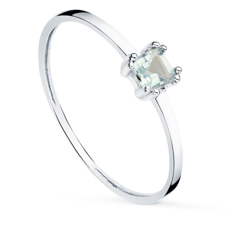 Bague Or 18 Carats 750 Blanc - Aigue Marine