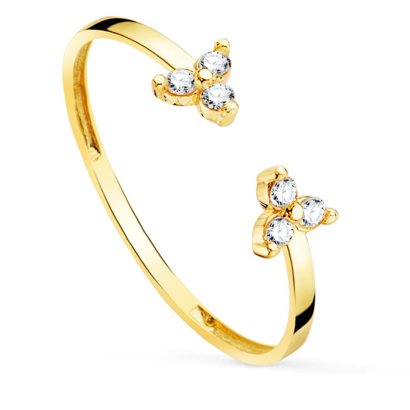 Bague Or 18 Carats 750 Jaune - Sertie de Diamants - Ouverte